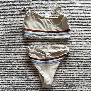 L*Space Cream Bikini with Brown and Blue Stripes